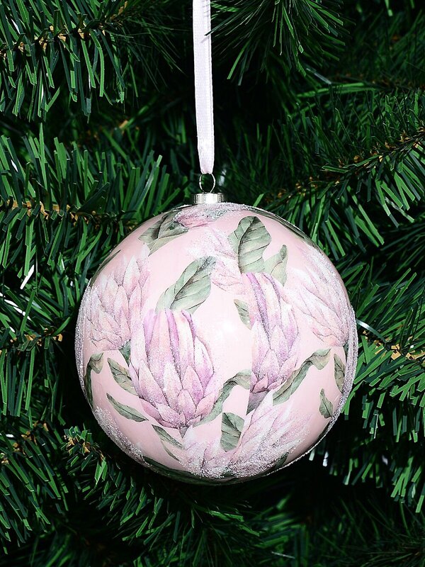 Pink Protea Authentic Natural Signature Silver Glitter Bauble | 10cm — image 2