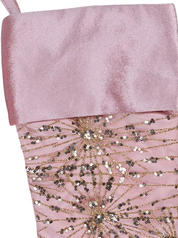 Pink Satin & Gold Sequin Christmas Stocking With Velvet Cuff | 48cm — image 2