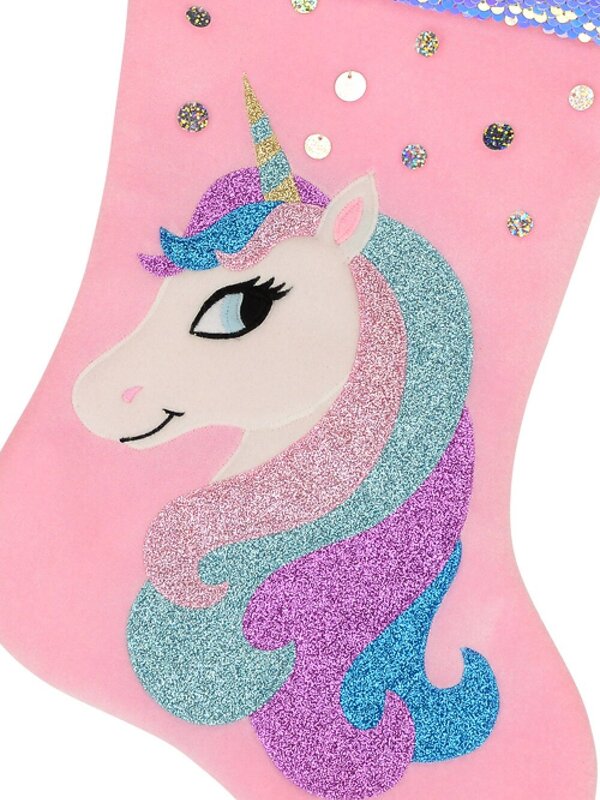 Pink Velvet With Fabulous Unicorn & Mane Applique Christmas Stocking - 48cm — image 4
