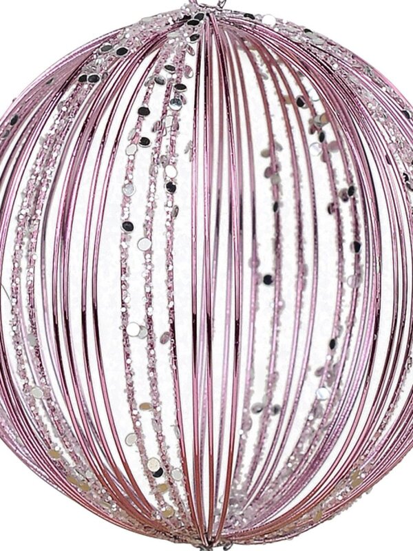 Pink Wire Glittered Bauble Shape Christmas Tree Hanging Decoration - 80mm — image 2