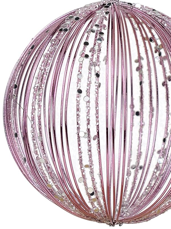 Pink Wire Glittered Bauble Shape Christmas Tree Hanging Decoration - 80mm — image 3