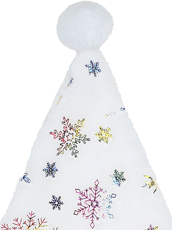 Plush White Santa Hat Metallic Rainbow Snowflakes | One Size Fits Most — image 4