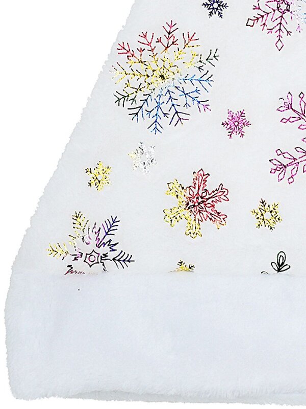 Plush White Santa Hat Metallic Rainbow Snowflakes | One Size Fits Most — image 3