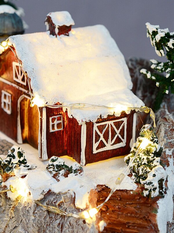 Pond Ice Skating, Windmill & Mountain With Train Christmas Village Scene - 48cm — image 5
