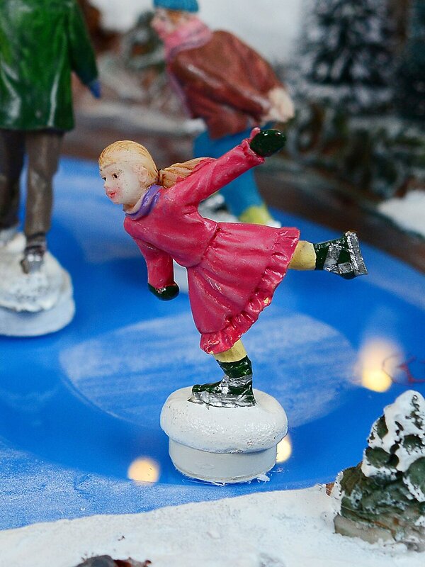 Pond Ice Skating, Windmill & Mountain With Train Christmas Village Scene - 48cm — image 9