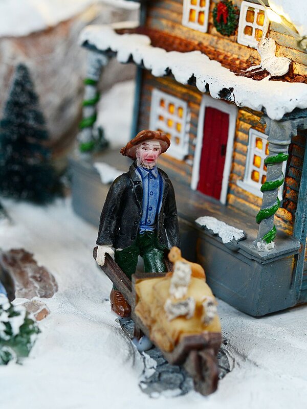 Pond Ice Skating, Windmill & Mountain With Train Christmas Village Scene - 48cm — image 7