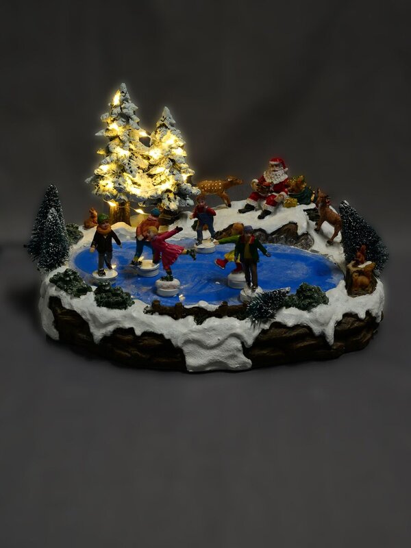 Pond Skating Christmas Scene With Santa, Reindeer & Christmas Critters - 33cm — image 3