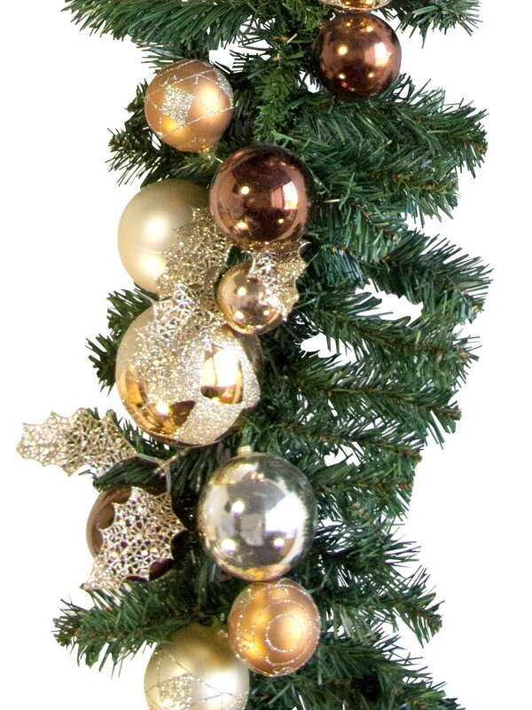 Pre-Decorated Chocolate, Copper & Champagne Bauble Garland - 2.7m
