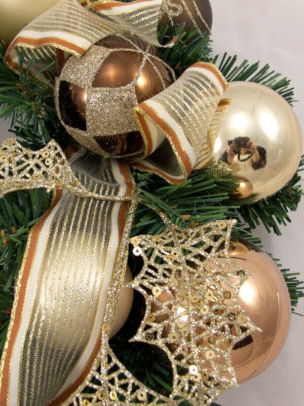 Pre-Decorated Chocolate, Copper & Champagne Bauble & Pine Wreath - 38cm
