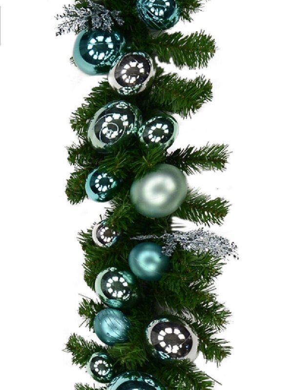 Pre-Decorated Tiffany Inspired Bauble & Pine Garland - 2.7m