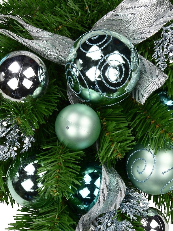 Pre-Decorated Tiffany Inspired Blues & Silver Bauble & Pine Teardrop - 60cm