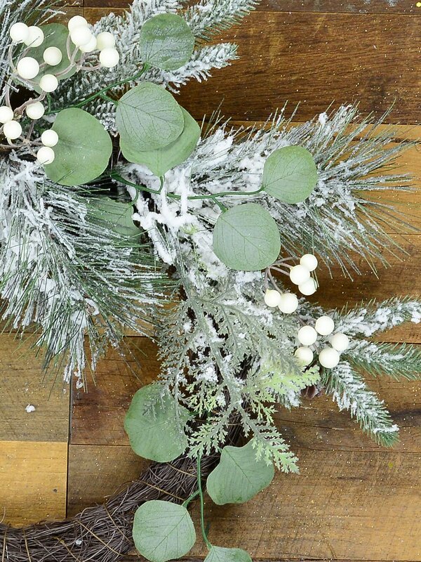 Pre-Decorated Wire Spun Winter Wreath With Mixed Flocked Foliage - 65cm
