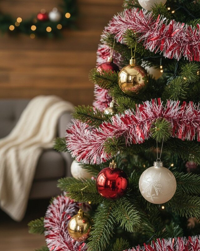 Premium 9ply Red & Clear Thick & Thin Fir Christmas Tinsel | 2m x 90mm — image 5