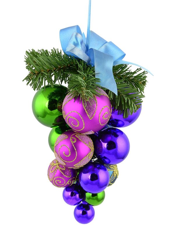 Purple, Blue & Emerald Green Bauble Cluster - 22cm