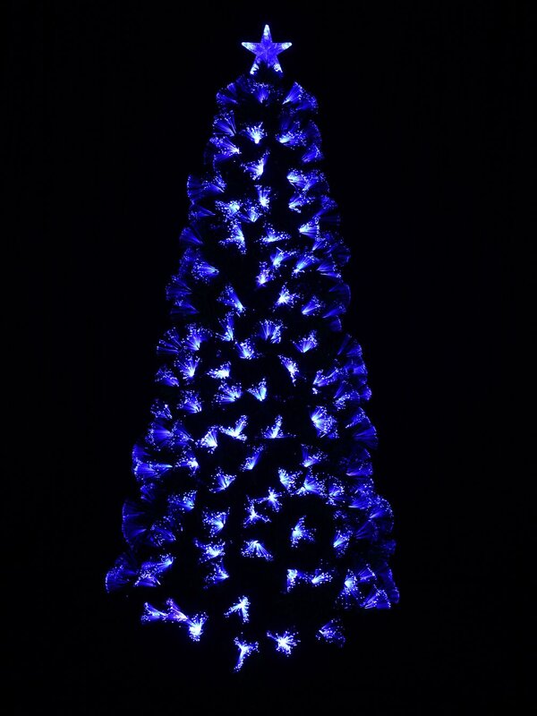 Red, Blue & Purple LED Green Leaf Fibre Optic Christmas Tree - 1.8m