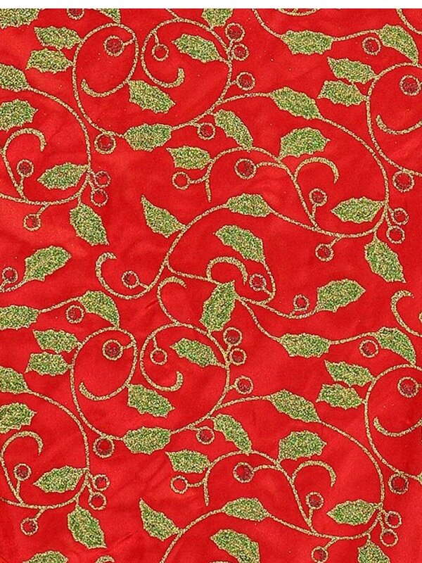 Red Christmas Table Runner With Green Holly Leaf Design & Gold Tassel - 1.4m — image 4