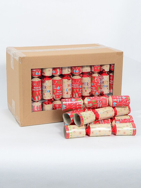 Red & Cream Snowflake & Decorations Christmas Cracker Bon Bons - 50 x 26cm