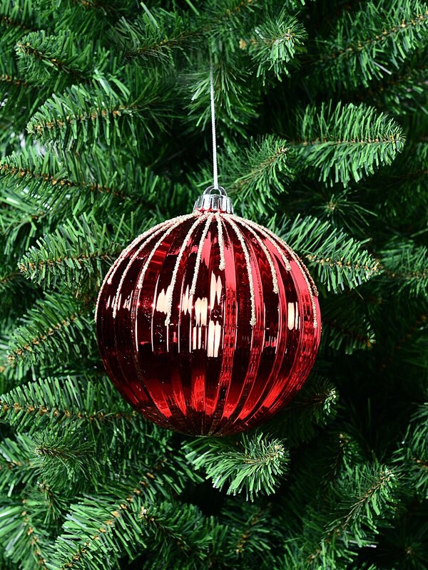 Red Dynamic Grand Pumpkin Ribbed Gold Glitter Bauble | 15cm — image 2