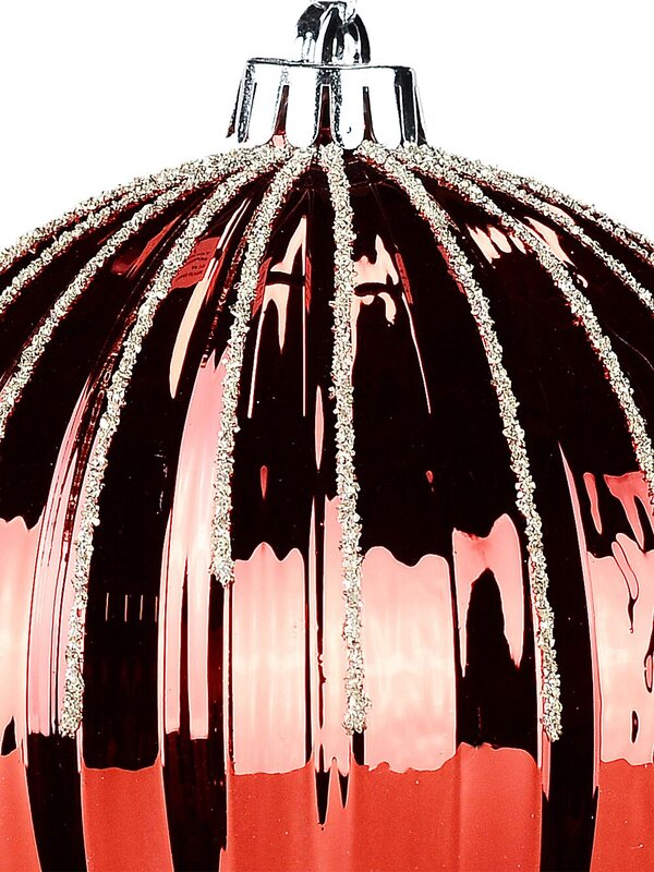 Red Dynamic Grand Pumpkin Ribbed Gold Glitter Bauble | 15cm — image 3