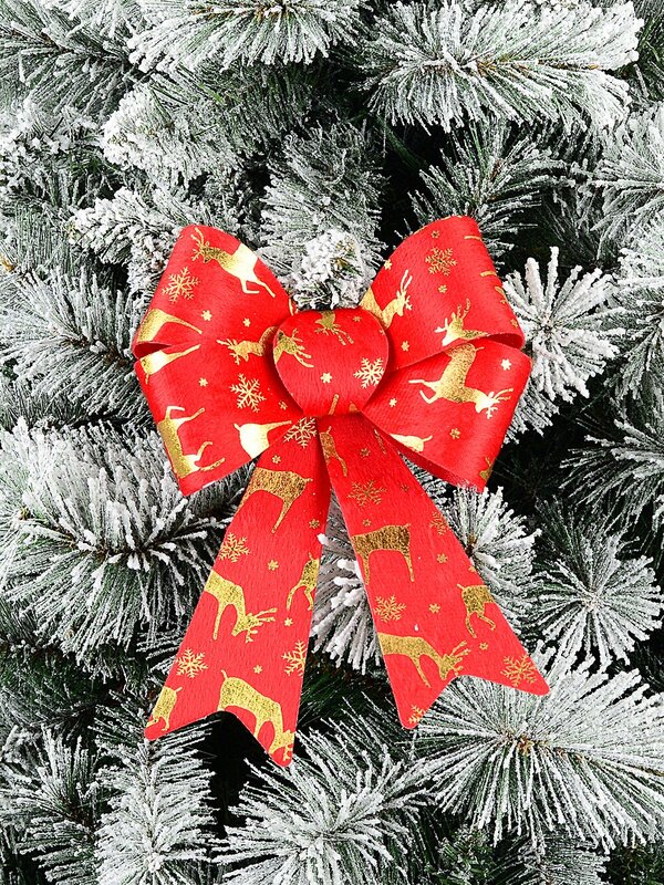 Red Felt Gilded Deer & Snowflake Whimsical Signature Bow | 25cm — image 2