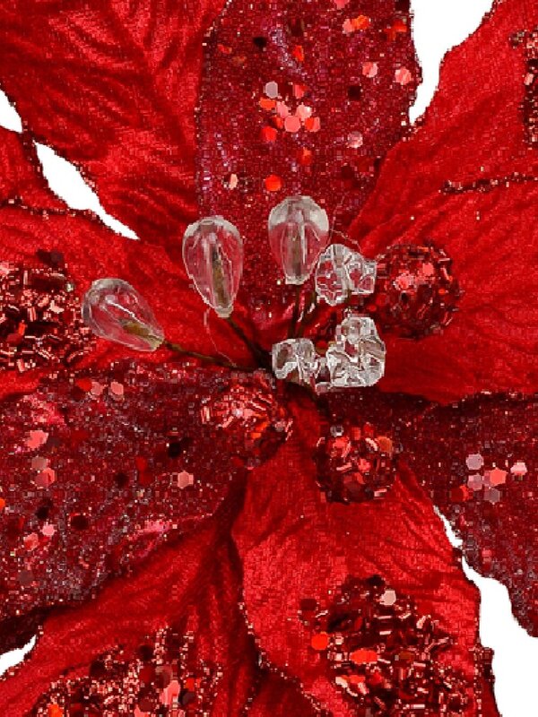 Red Frosted Two Leaf Style Poinsettia Decorative Christmas Floral Pick - 23cm — image 3