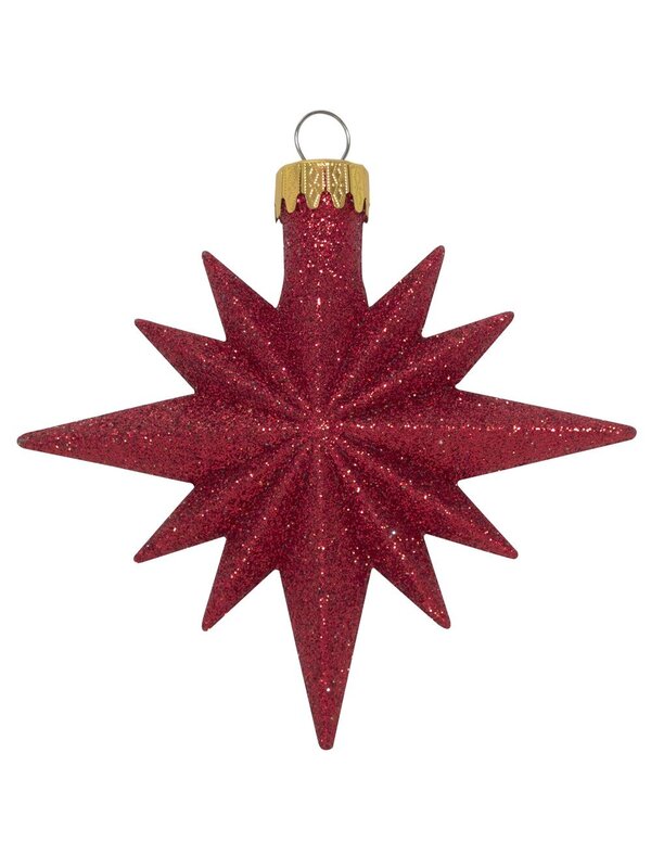 Red & Gold Glittered 12 Point Star Decorations - 4 x 11cm — image 2