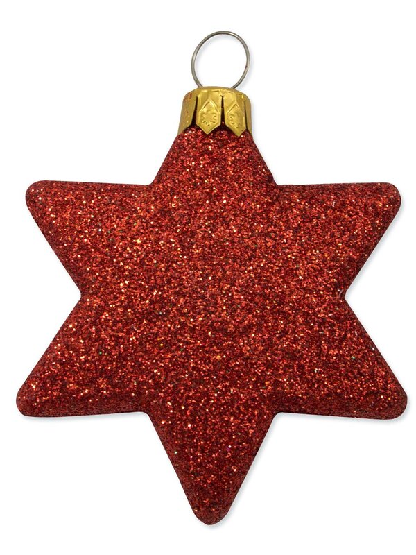 Red, Gold & Green Glittered Star Decorations - 65mm