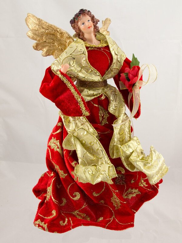 Red & Gold With Gold Wings Decorative Angel - 29cm
