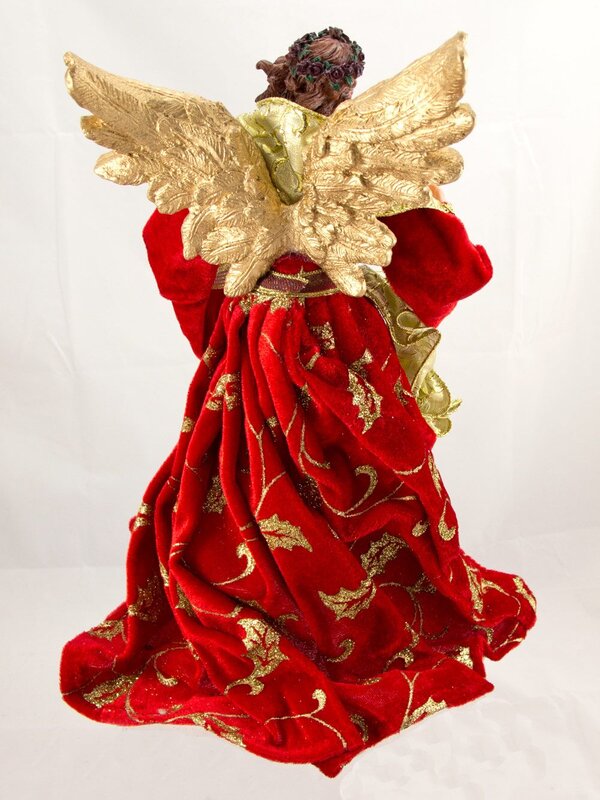 Red & Gold With Gold Wings Decorative Angel - 29cm