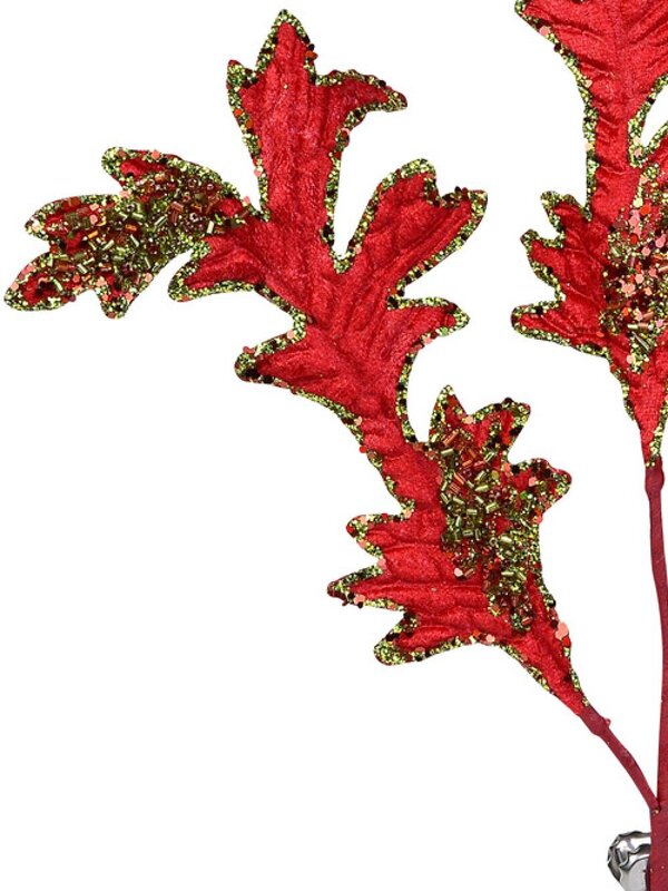Red & Green Acanthus Look Decorative Christmas Floral Leaf Spray Pick - 20cm — image 2