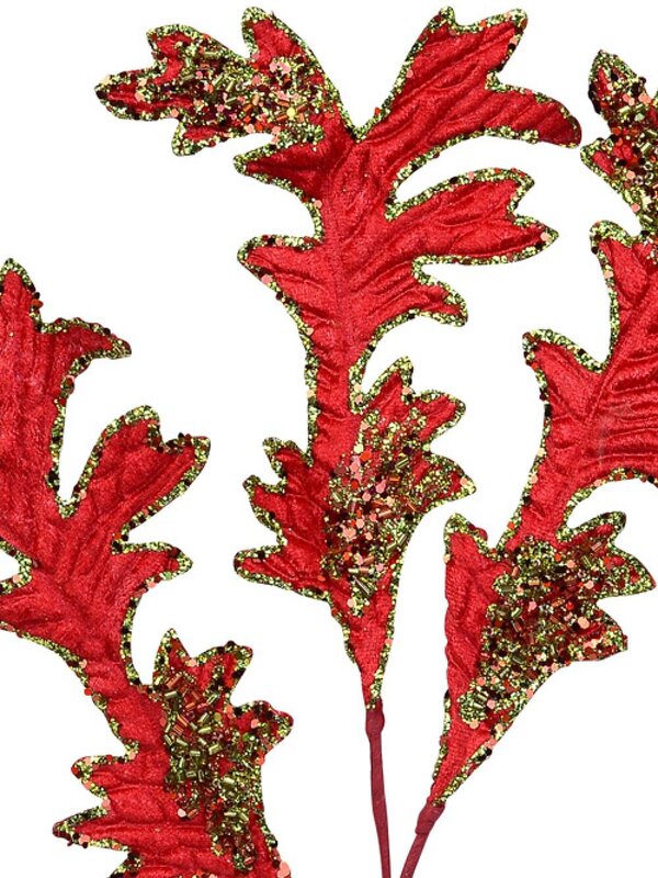 Red & Green Acanthus Look Decorative Christmas Floral Leaf Spray Pick - 20cm — image 3