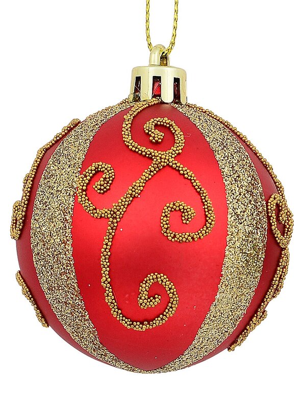Red, Green & Gold Baubles With Gold Filigree Pattern & Thick Stripe - 6 x 60mm — image 4