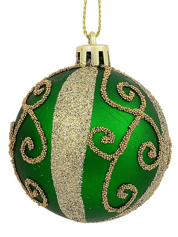 Red, Green & Gold Baubles With Gold Filigree Pattern & Thick Stripe - 6 x 60mm — image 3