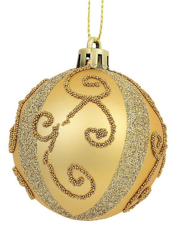 Red, Green & Gold Baubles With Gold Filigree Pattern & Thick Stripe - 6 x 60mm — image 5