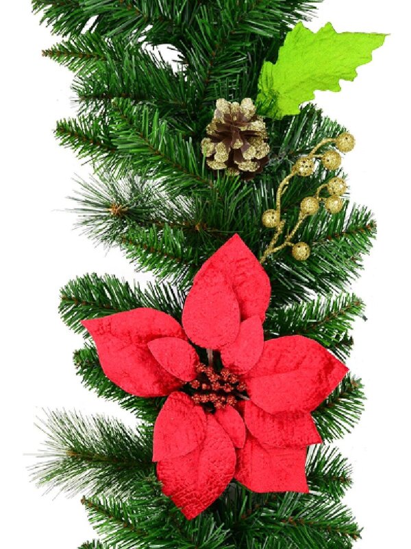 Red, Green & Gold Garland With Tartan Ribbon Detail - 2.7m