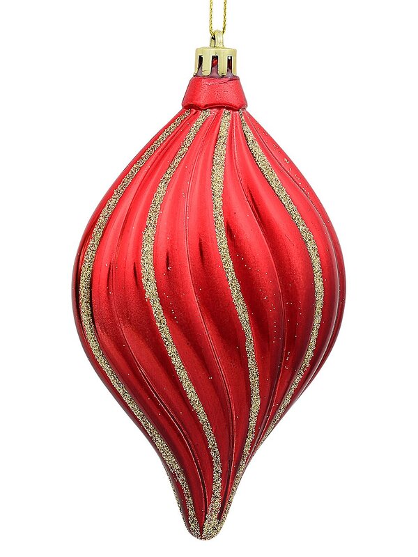 Red, Green & Pink Gradated Onion Baubles With Gold Stripes - 3 x 14cm — image 2
