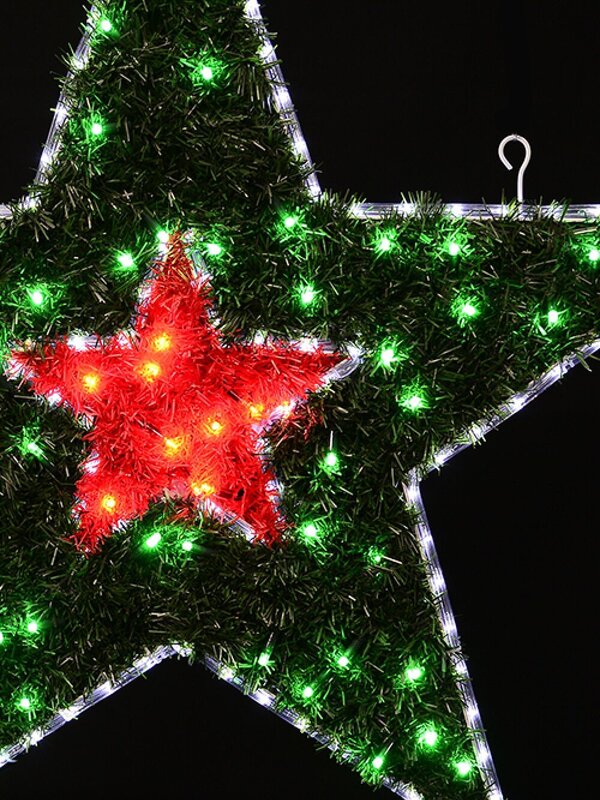 Red & Green Tinsel With Cool White LED Star Rope Light Silhouette - 95cm — image 6