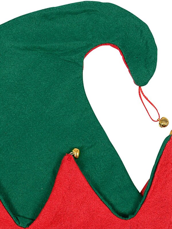 Red & Green Traditional Elf Hat With Jingle Bells | One Size Fits Most — image 3