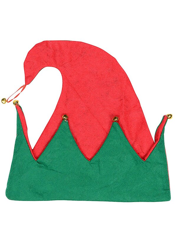 Red & Green Traditional Elf Hat With Jingle Bells | One Size Fits Most — image 2