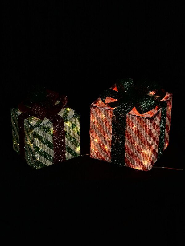 Red, Green & White Stripe Mesh 3D Gift Boxes With Warm White Lights - 30cm — image 2