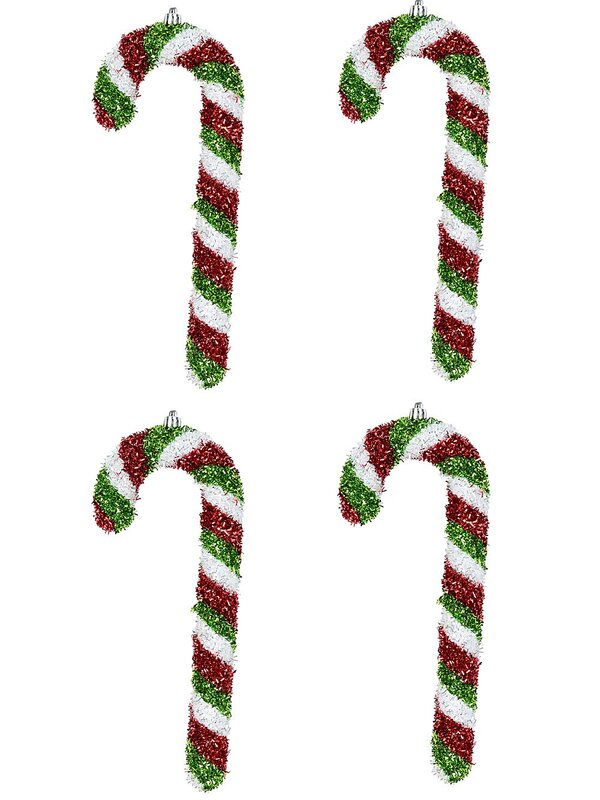 Red, Green & White Stripe Tinsel Candy Cane Hanging Decoration - 4 x 24cm — image 2