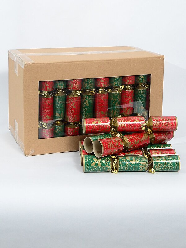 Red & Green With Gold Font & Foliage Christmas Cracker Bon Bons - 50 x 26cm