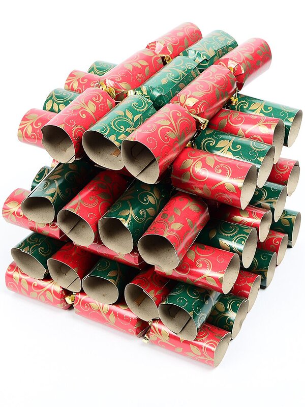 Red & Green With Gold Leaf Stems Pattern Christmas Bon Bons - 100 x 26cm — image 2