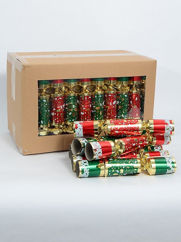 Red & Green With Gold & White Holly Christmas Cracker Bon Bons - 50 x 26cm