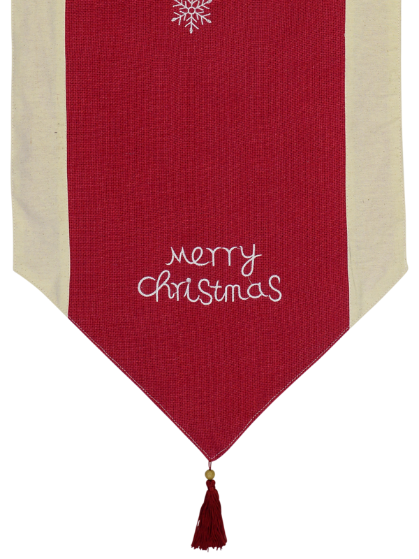 Red Hessian Christmas Table Runner With Nude Fabric Border & Tassel - 1.4m — image 2