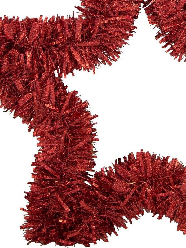 Red Metallic Tinsel Star Hanging Decoration - 48cm