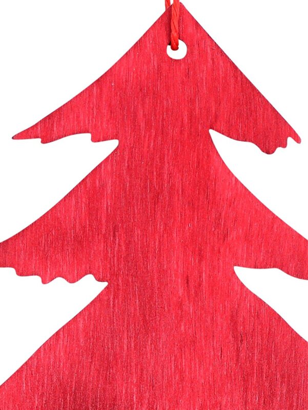 Red Natural Wood 2D Christmas Tree Hanging Decoration - 10cm — image 2