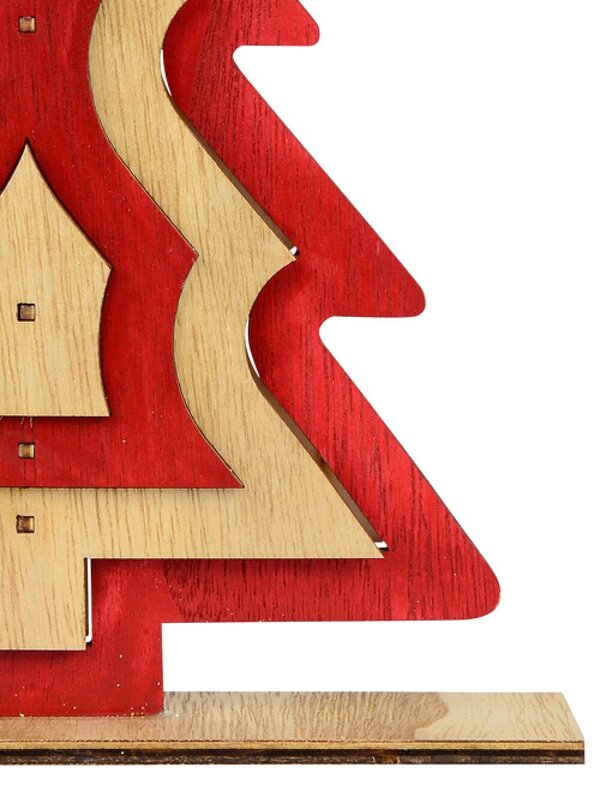 Red & Natural Wooden Christmas Tree Ornament - 21cm — image 4