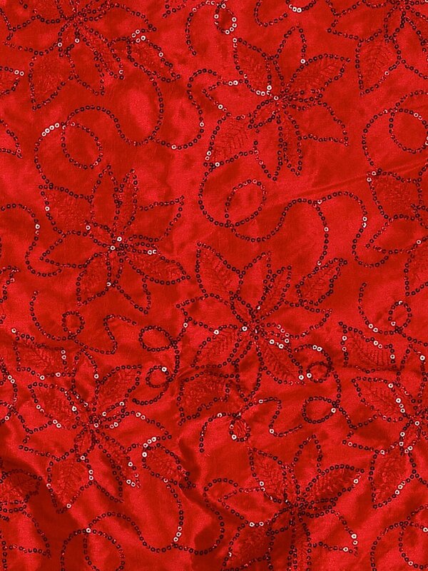 Red Organza With Red Velvet Trim & Silver Cord Christmas Tree Skirt - 1.2m