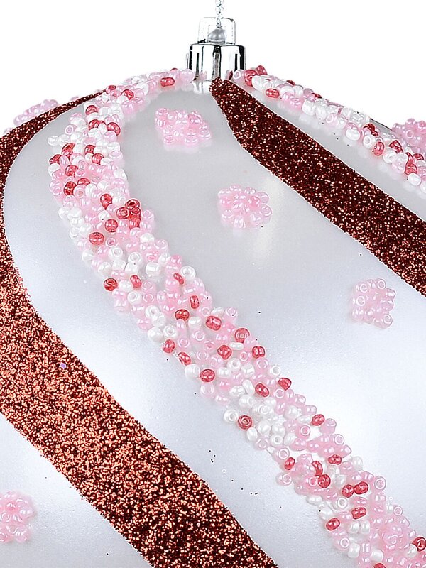 Red Pink & White Whimsical Grand Beaded Candy Swirl Bauble | 15cm — image 3